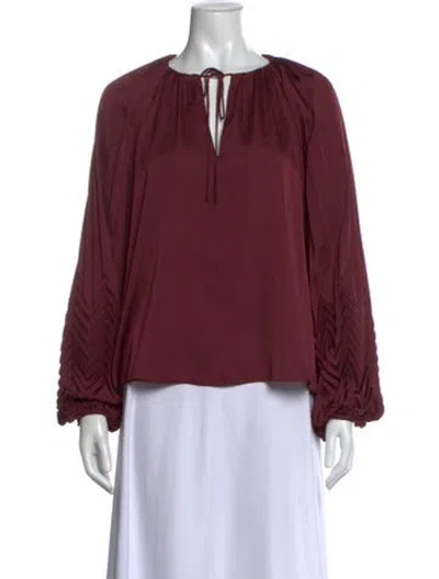 Pre-owned Simkhai Tie Neck Long Sleeve Blouse In Burgundy