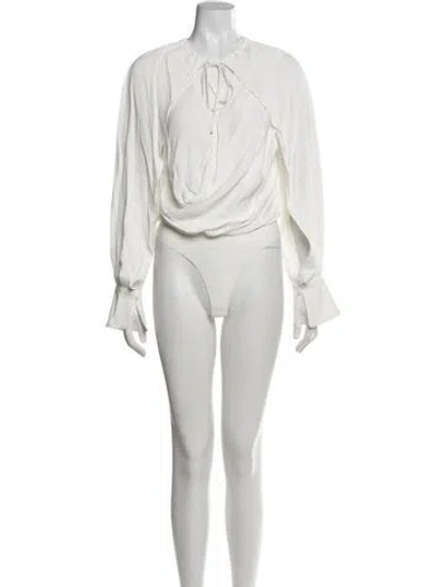 Pre-owned Simkhai Tie Neck Long Sleeve Blouse In Neutral