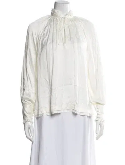 Pre-owned Simkhai Tie Neck Long Sleeve Blouse In Neutrals