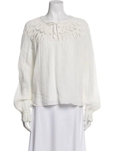 Pre-owned Simkhai Tie Neck Long Sleeve Blouse In White