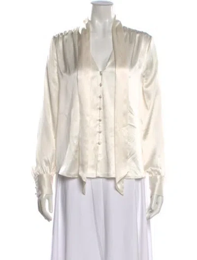 Pre-owned Simkhai Tie Neck Long Sleeve Blouse In White