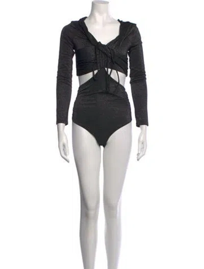 Pre-owned Simkhai Tie Neck Long Sleeve Bodysuit In Black