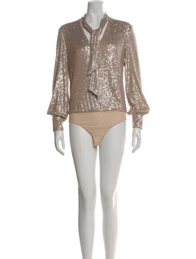 Pre-owned Simkhai Tie Neck Long Sleeve Bodysuit In Neutral