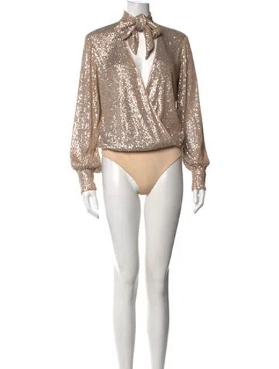 Pre-owned Simkhai Tie Neck Long Sleeve Bodysuit In Neutrals