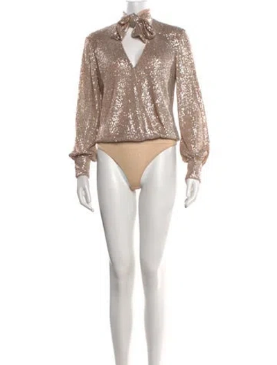 Pre-owned Simkhai Tie Neck Long Sleeve Bodysuit In Neutrals