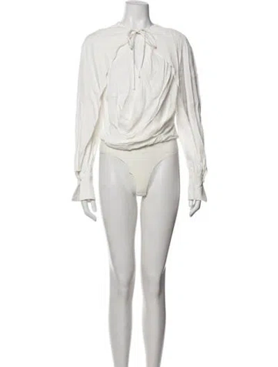 Pre-owned Simkhai Tie Neck Long Sleeve Bodysuit In White