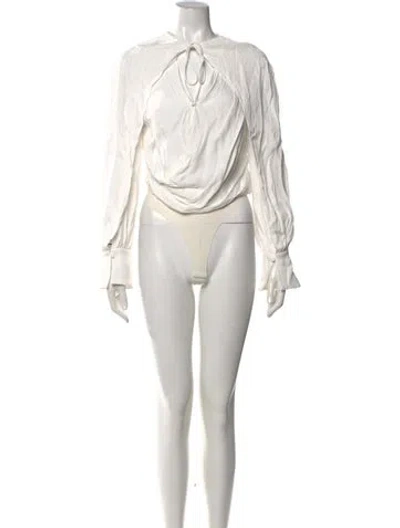 Pre-owned Simkhai Tie Neck Long Sleeve Bodysuit In White