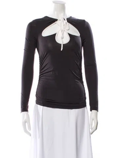 Pre-owned Simkhai Tie Neck Long Sleeve Top In Gray