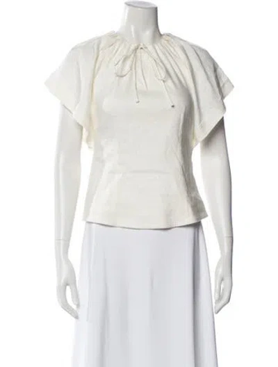 Pre-owned Simkhai Tie Neck Short Sleeve Blouse In Neutral