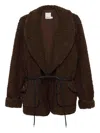 Simkhai Tie-waist Fleece Jacket Coat In Brown