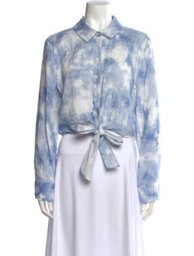 Pre-owned Simkhai Tie-dye Print Long Sleeve Button-up Top In Blue