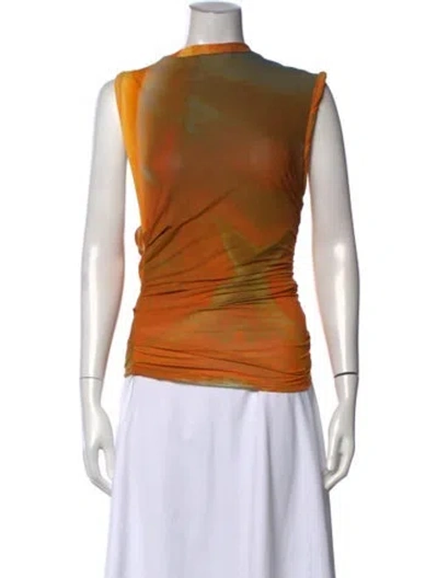 Pre-owned Simkhai Tie-dye Print Mock Neck Top In Orange