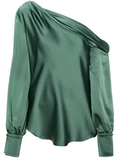 Simkhai Womens Park Slope Alice Asymmetric-neck Satin Top In Green