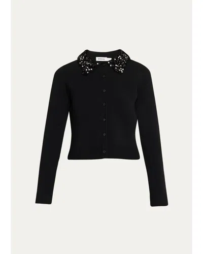 Simkhai Trae Embellished-collar Crop Cardigan In Red