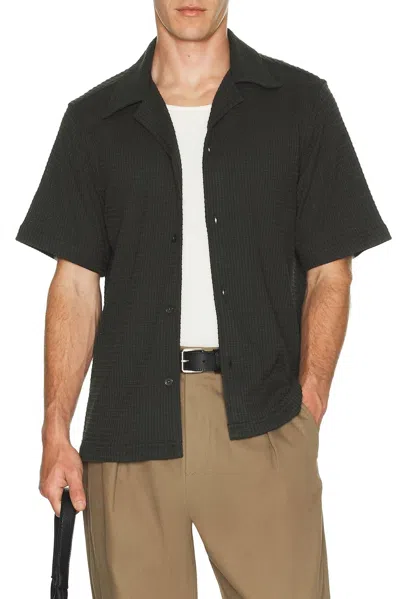 Simkhai Troy Short Sleeve Shirt In Dark Army In Blue