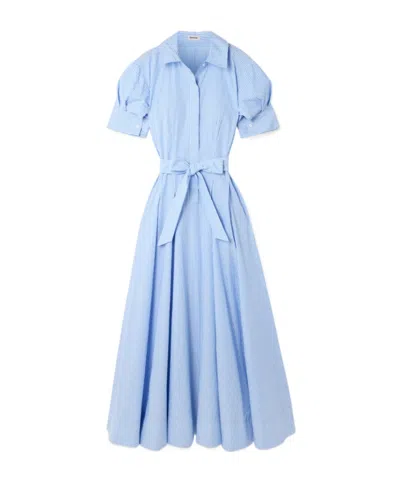 Simkhai Truman Belted Striped Cotton Midi Shirt Dress In Blue