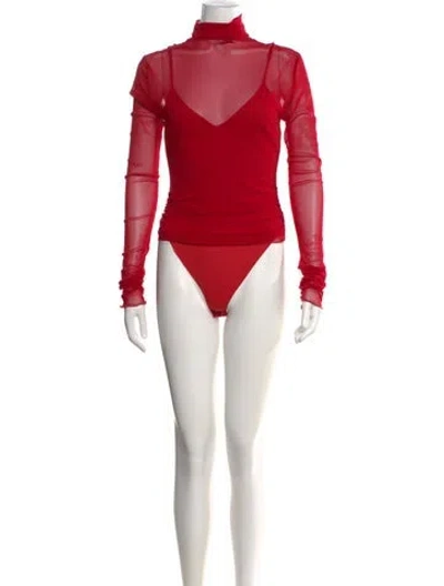 Pre-owned Simkhai Turtleneck Long Sleeve Bodysuit In Red