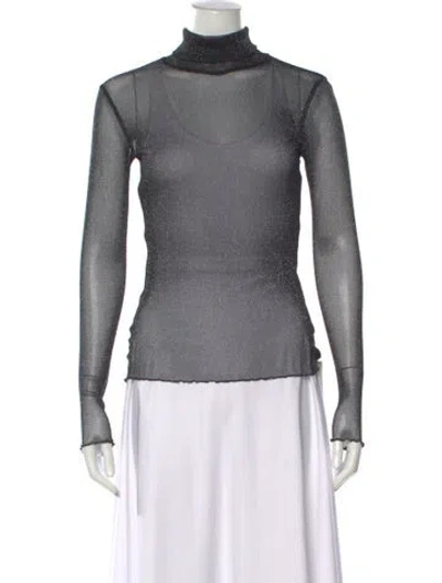 Pre-owned Simkhai Turtleneck Long Sleeve Top In Black/metallic/silver