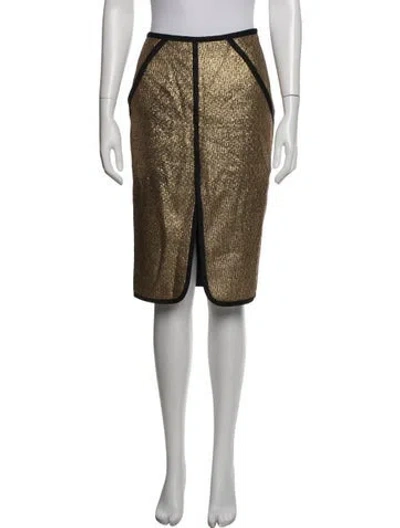 Pre-owned Simkhai Tweed Pattern Midi Length Skirt In Gold/metallic