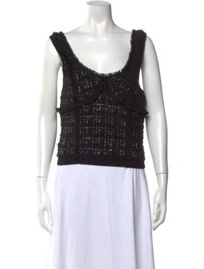Pre-owned Simkhai Tweed Pattern Square Neckline Sweater W/ Tags In Black