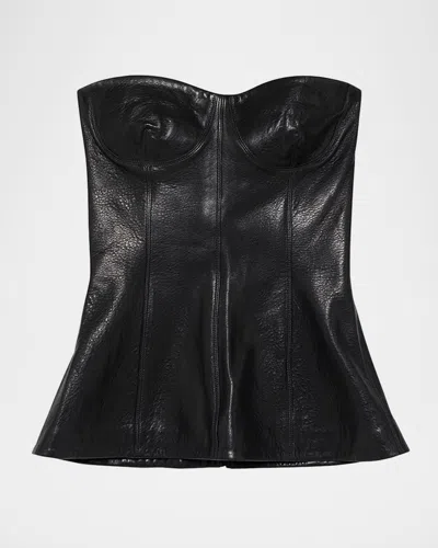 Simkhai Tyla Strapless Leather Bustier In Black