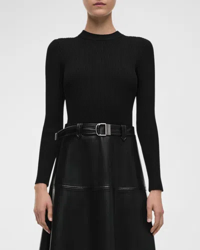 Simkhai Ulyssia Belted Knit And Faux-leather Combo Midi Dress In Black