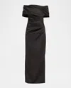 Simkhai Valencia Pleated Off-shoulder Column Gown In Black