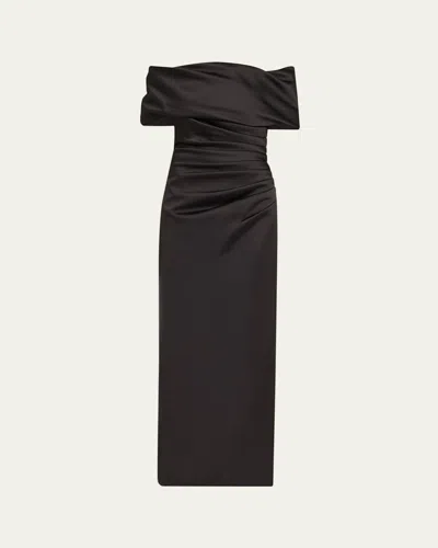 Simkhai Valencia Pleated Off-shoulder Column Gown In Black