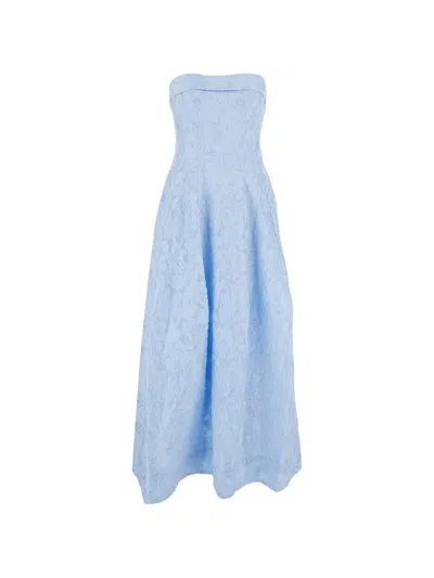 Simkhai Valeria Floral-jacquard Strapless Midi Dress In Blue