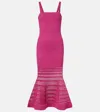 Simkhai Vallarie Ribbed-knit Sheer Midi Dress In Pink