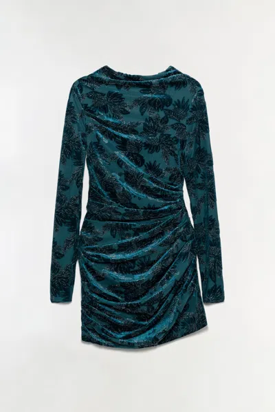 Simkhai Vallyn Floral Velvet Mini Dress In Petrol In Blue