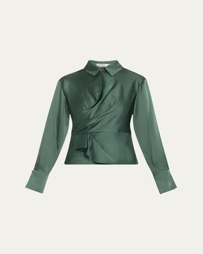 Simkhai Valya Satin Long-sleeve Shirt In Botanical