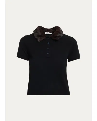 Simkhai Vayla Short-sleeve Polo Sweater In Black/chocolate