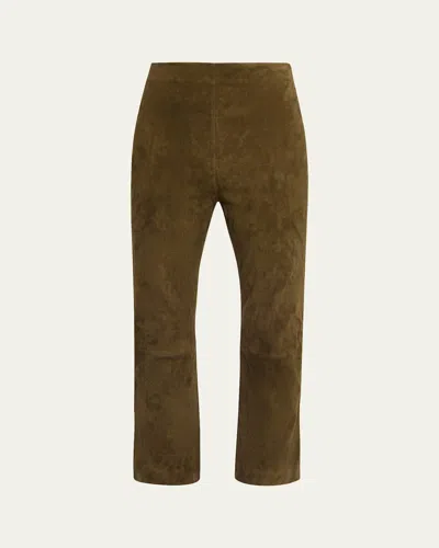 Simkhai Veda Cropped Vegan Suede Pants In Green