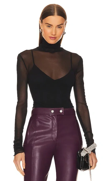 Simkhai Velora Long-sleeve Sheer Cami Bodysuit In Black