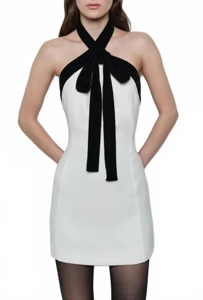 Simkhai Jolie Bow-detailed Velvet-trimmed Crepe Mini Dress In Neutral