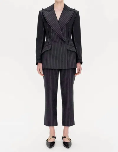 Simkhai Vera Straight Pants In Grey Pinstripe In Black