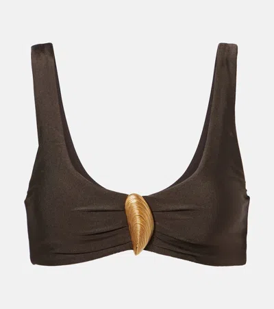Simkhai Veyra Embellished Bikini Top In Brown