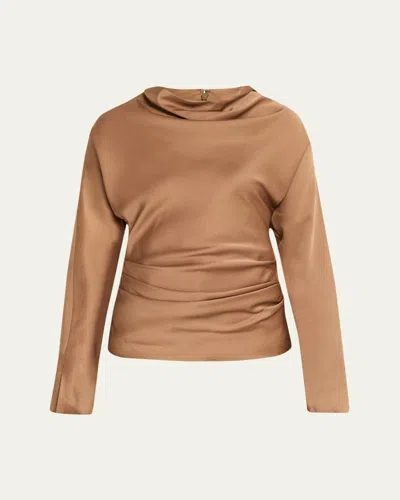 Simkhai Victoria Draped Long-sleeve Blouse In Brown
