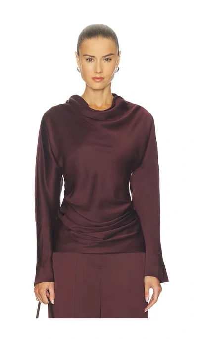 Simkhai Victoria Long Sleeve Draped Top In Brown