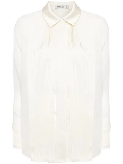 Simkhai Vinka Pleated Long-sleeve Shirt In Neutrals
