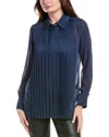 Simkhai Vinka Pleated Long-sleeve Shirt In Blue