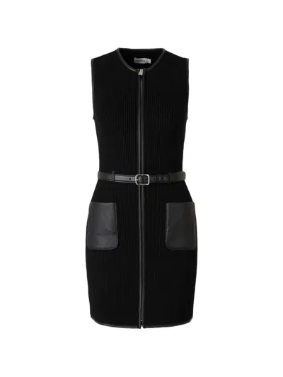 Simkhai Viretta Belted Ribbed-knit Mini Dress In Black