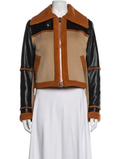 Pre-owned Simkhai Virgin Wool Colorblock Pattern Biker Jacket In Brown