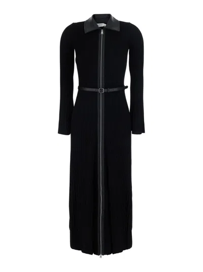 Simkhai Viscose Shirt Collar Dress With Waist Belt And Front Zip In Animal Print