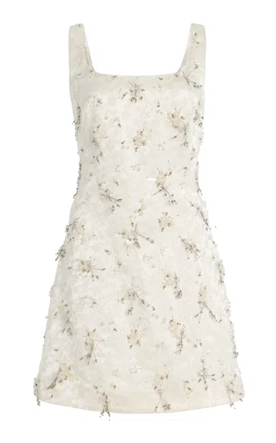 Simkhai Viva Embellished Floral-embroidered Satin Mini Dress In White