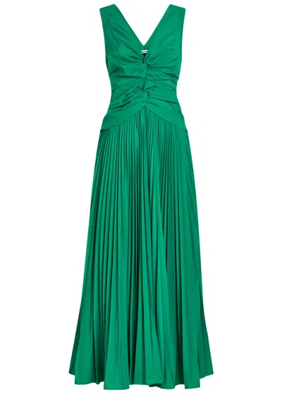 Simkhai Vivianne Pleated Woven Midi Dress In Green