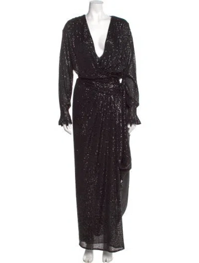 Pre-owned Simkhai V-neck Long Dress In Black