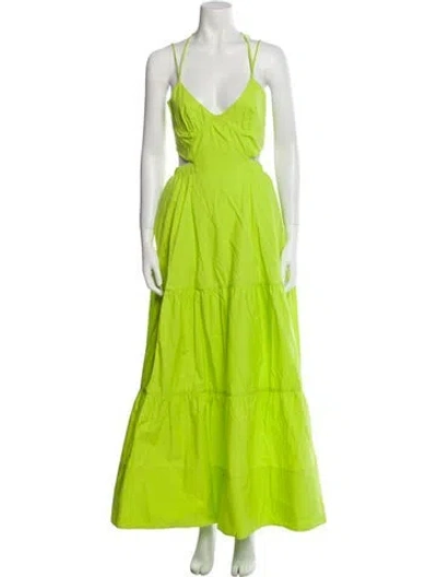 Pre-owned Simkhai V-neck Long Dress In Green