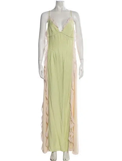 Pre-owned Simkhai V-neck Long Dress In Green